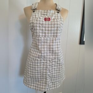 Dickies Beige White Houndstooth Bib Front Overall Mini Dress Size XS